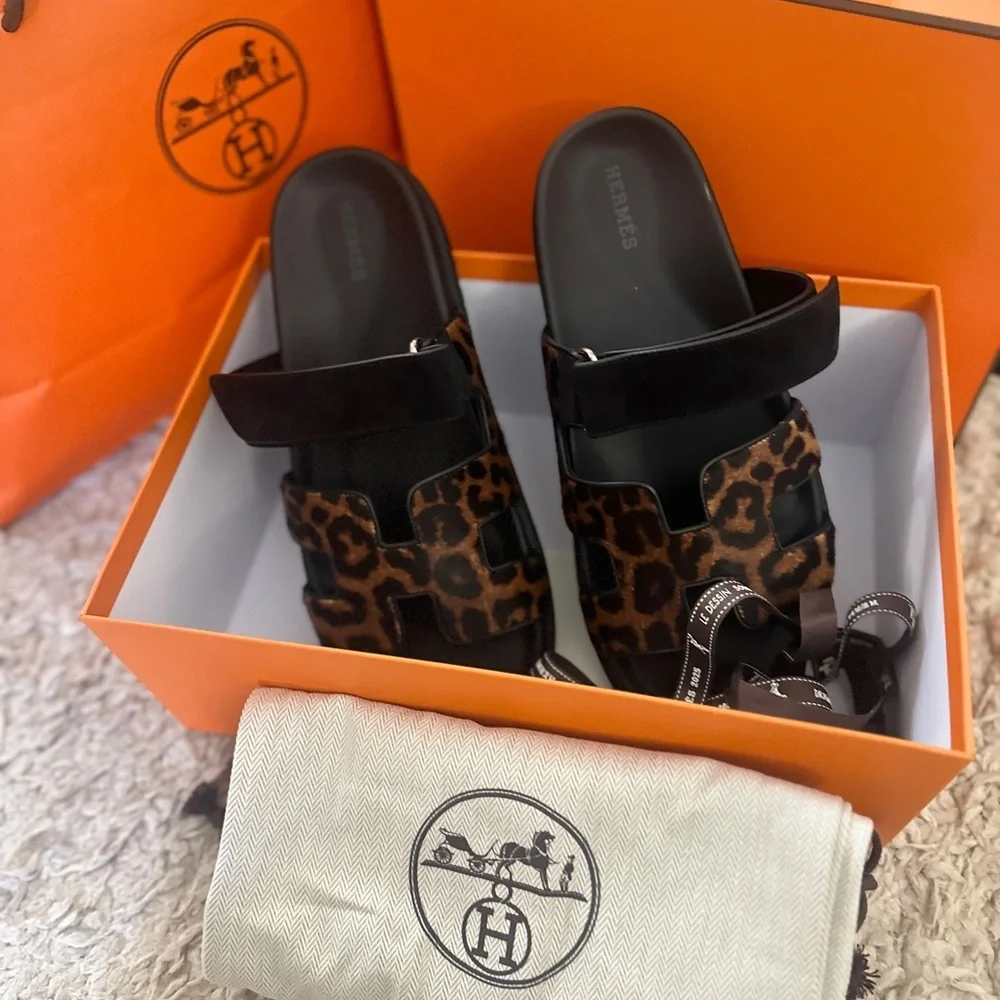 Chypre sandal Leopard Print Black Sandals - Picture 4 of 14